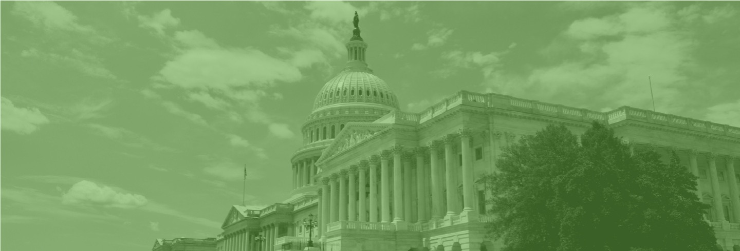 US government building, overlaid with a color filter of Duo green