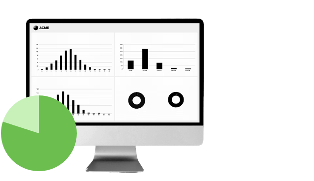 A pie graph and a monitor demonstrating multiple graphs demonstrates the Duo MFA administrator interface