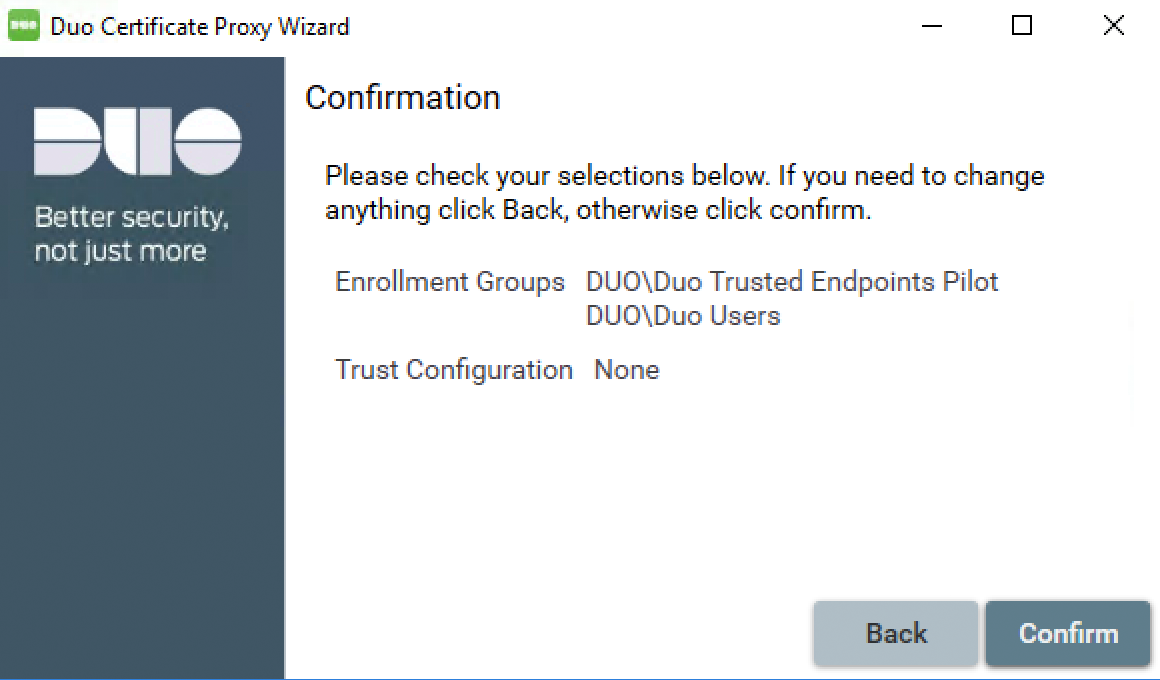 Duo Certificate Proxy Wizard - Select Groups