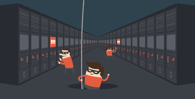 Sneaky hackers creep around a data center causing trouble.