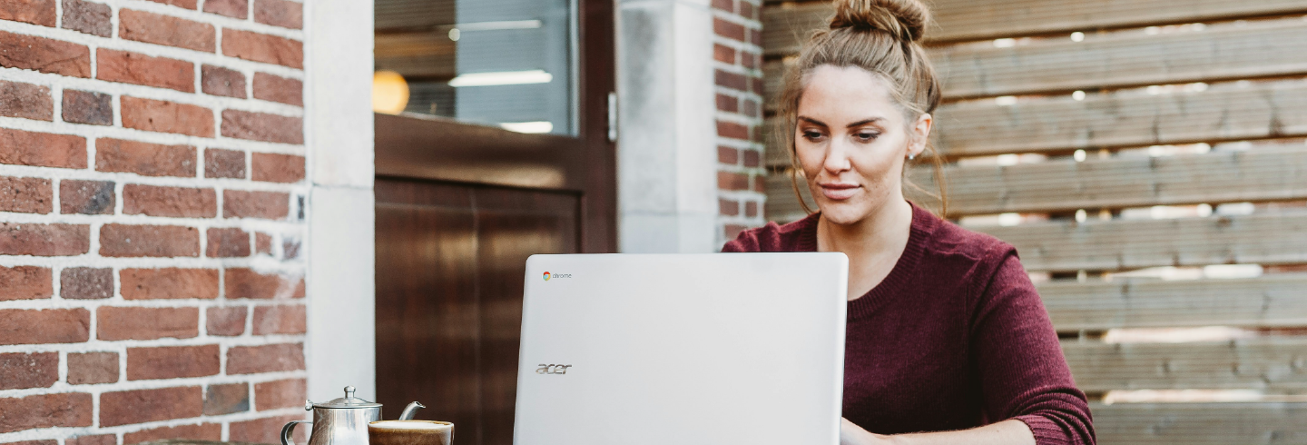 Woman working on a laptop computer