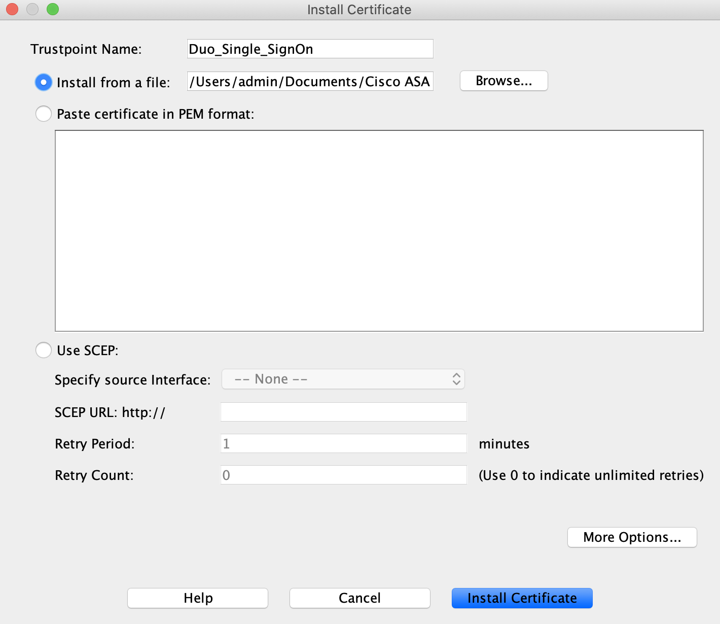 Cisco ASA ASDM Install Certificate