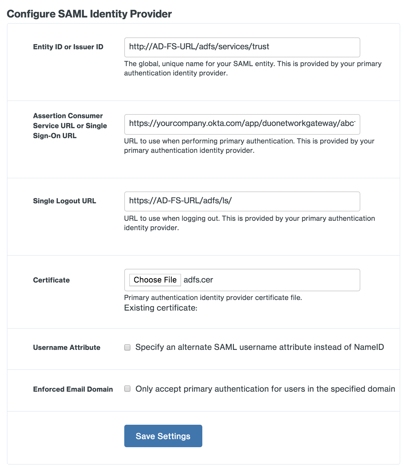 Duo Network Gateway AD FS Configuration