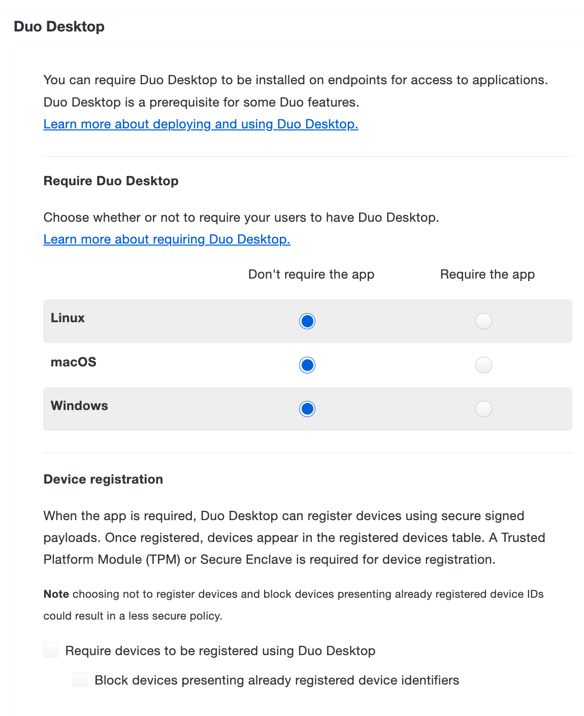 Duo Essentials Duo Desktop Settings