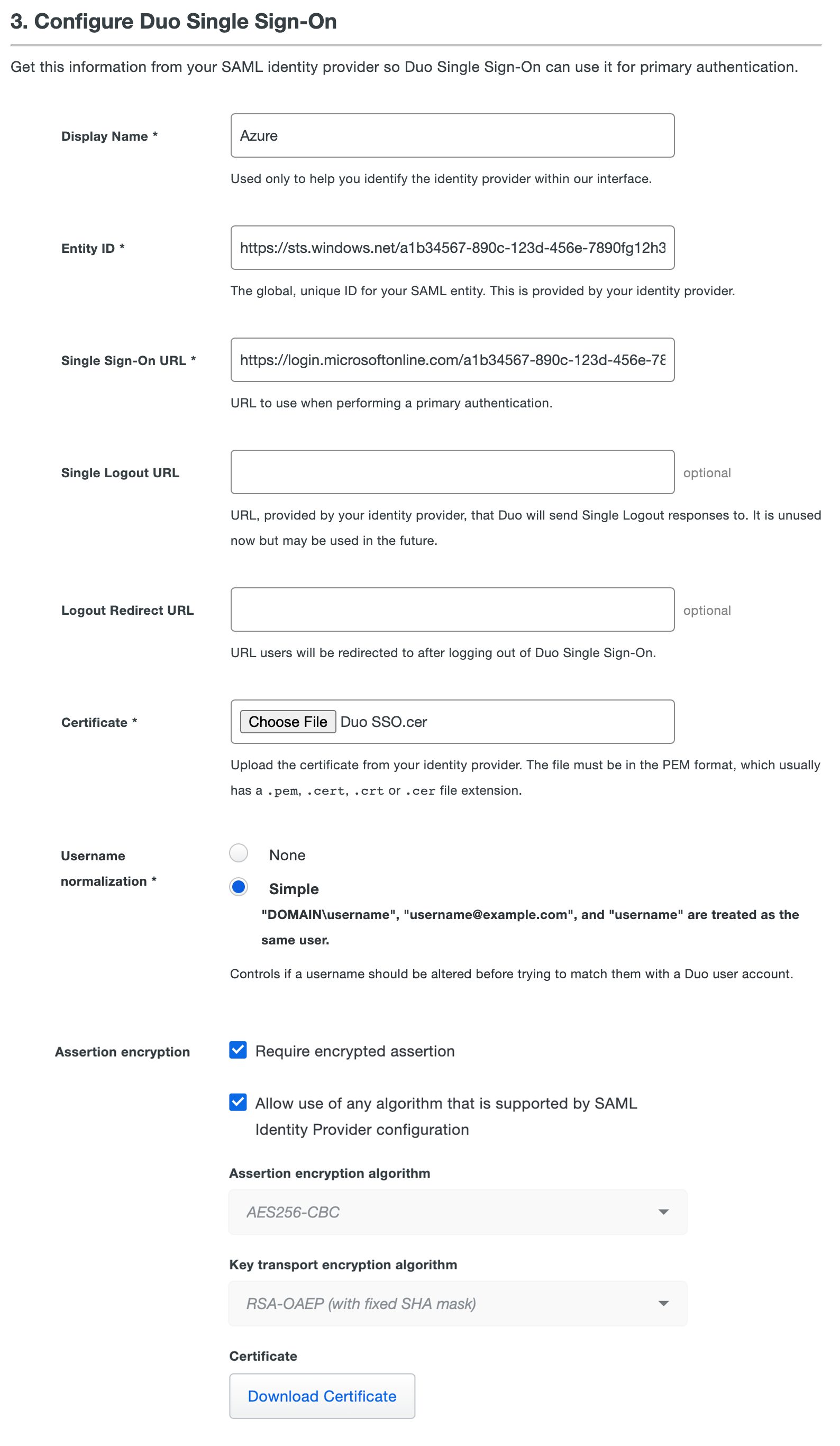 Entra ID configuration in Duo Single Sign-On