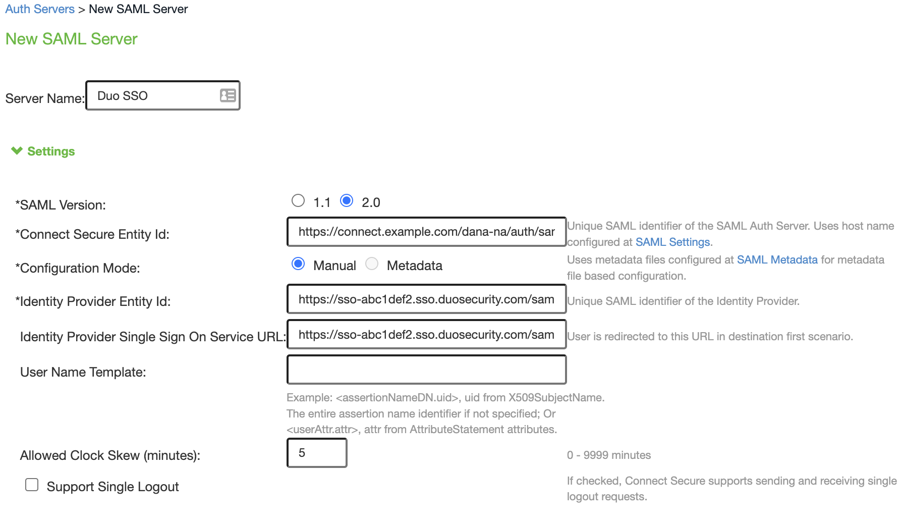 Ivanti Connect Secure New SAML Settings