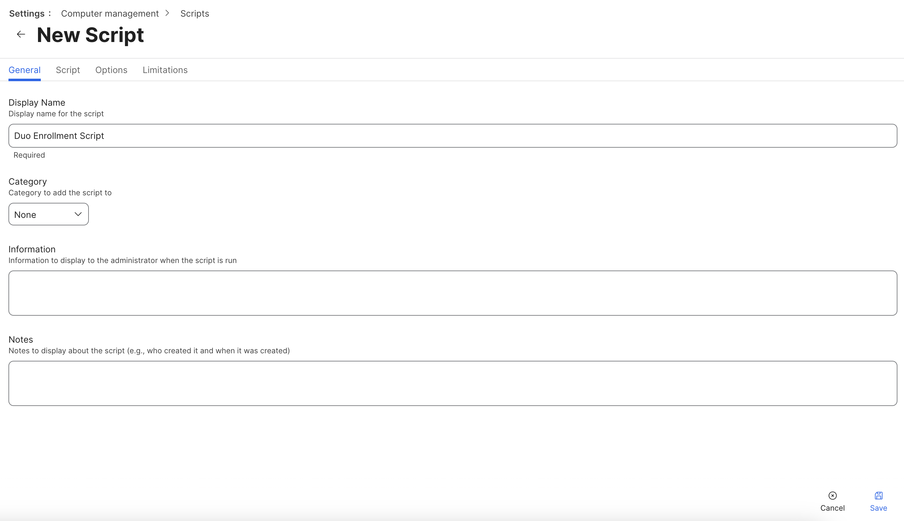 Jamf Script General Options