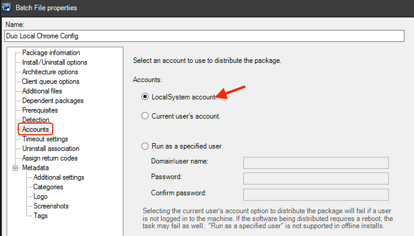 LANDESK Chrome Account Settings