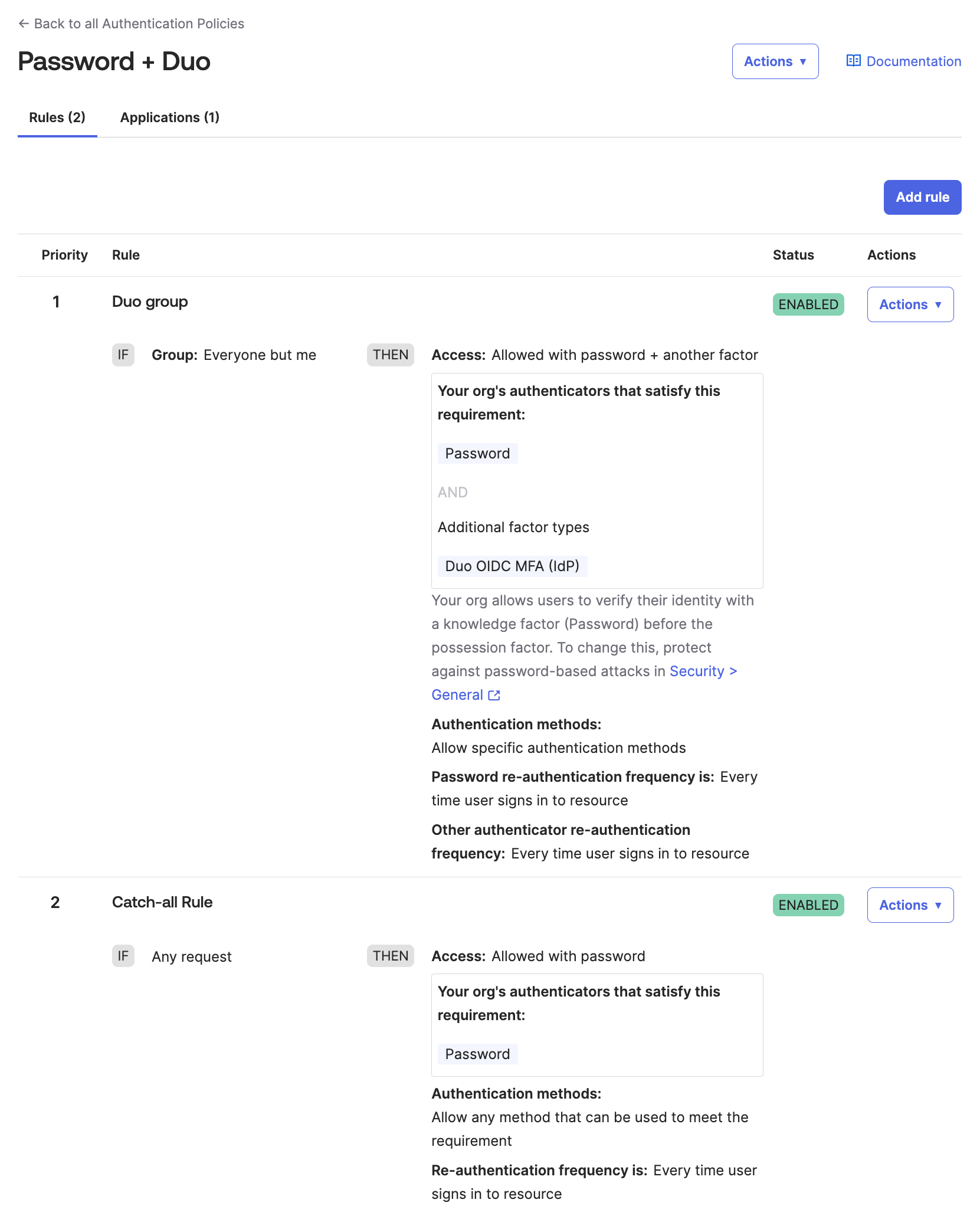 Okta Identity Engine Authentication Policy with Duo OIDC Rule