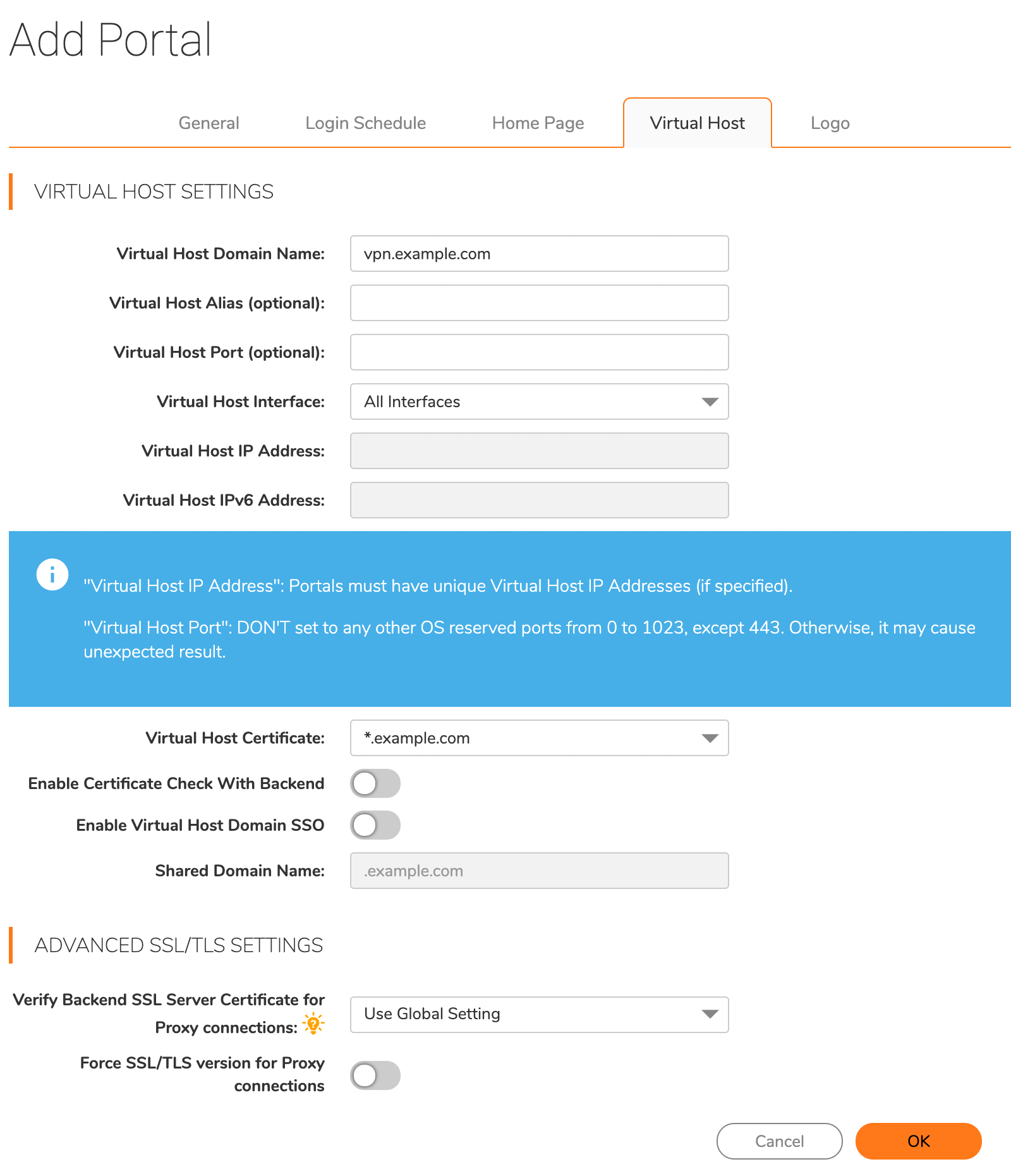 Portal Virtual Host Setting