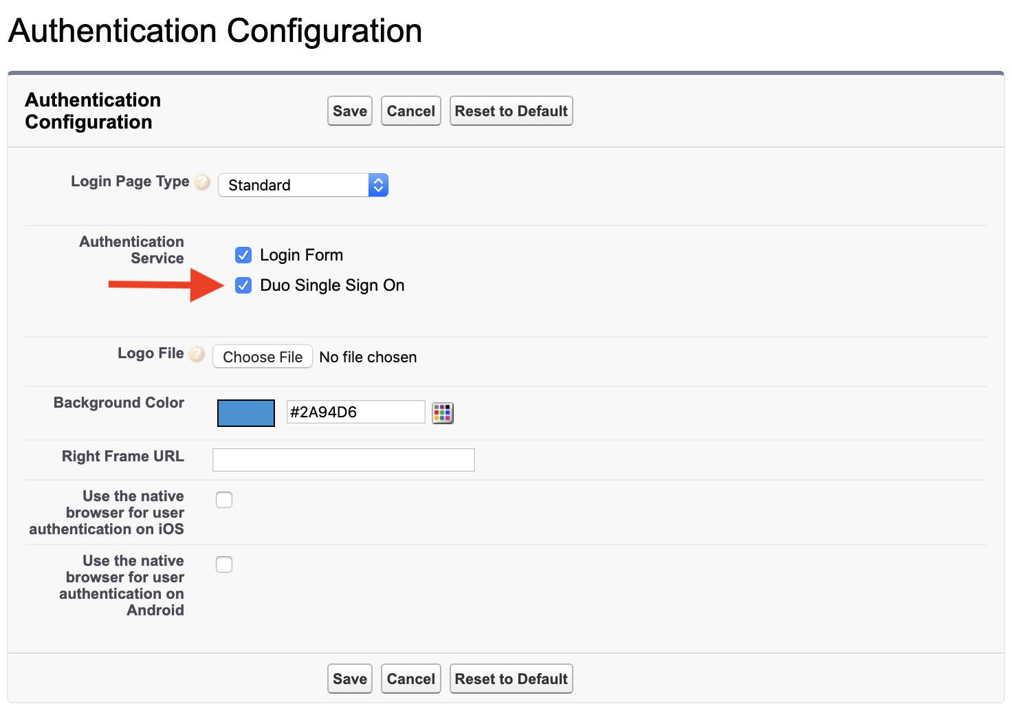 Salesforce Domain Authentication Settings