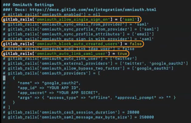 GitLab self-managed OmniAuth Settings