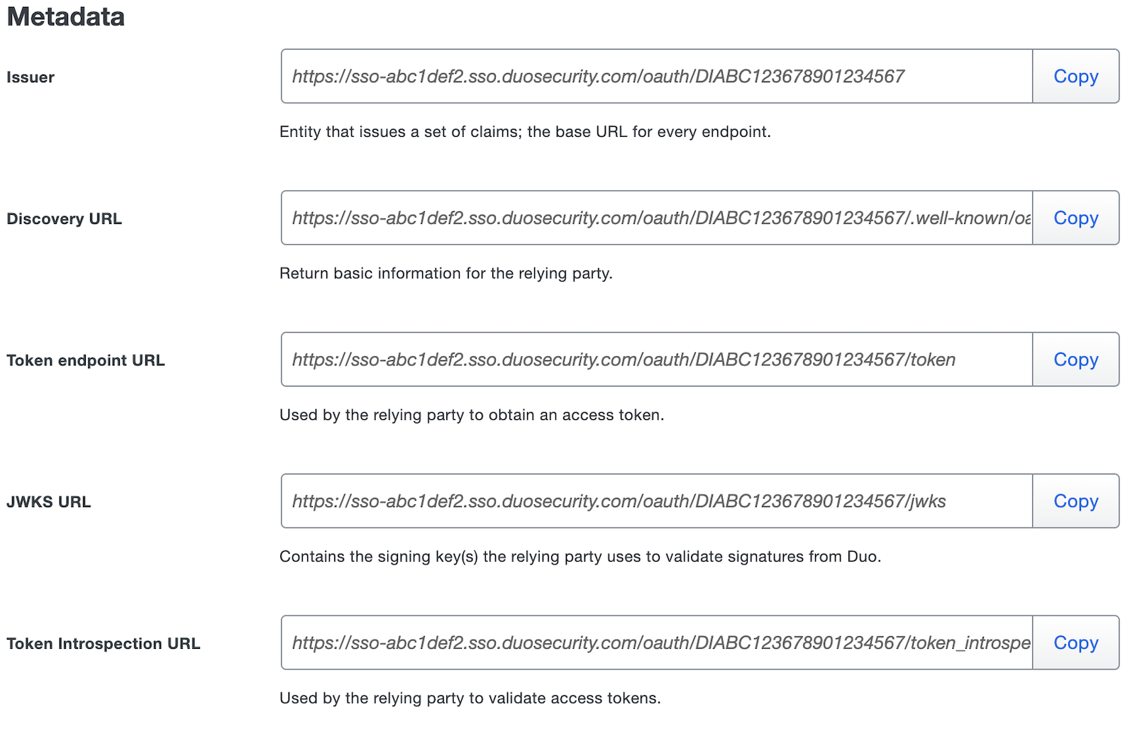 Metadata for configuring OAuth 2.0 Client Credential relying parties