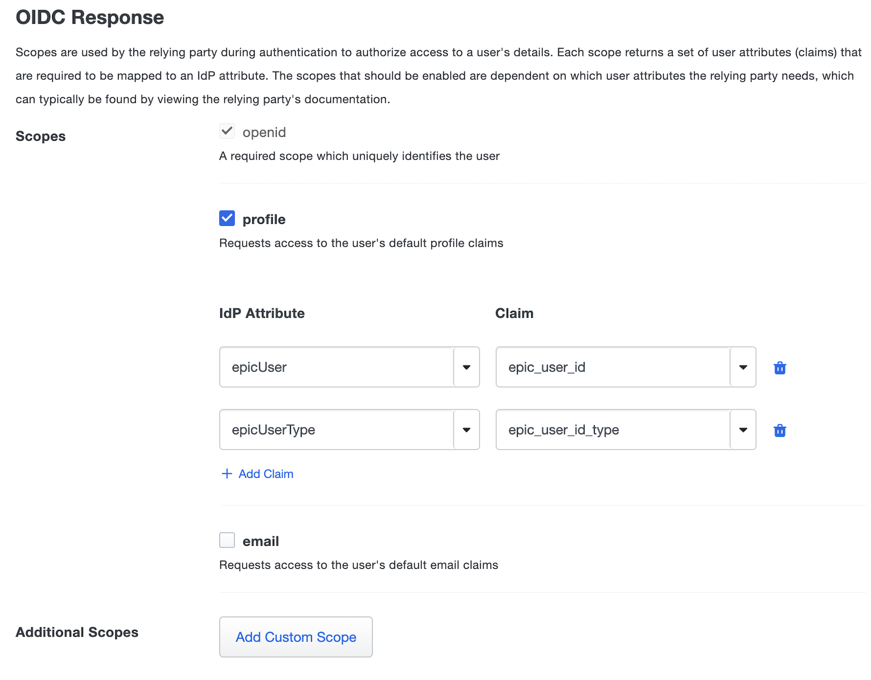 Configure default scopes and claimns