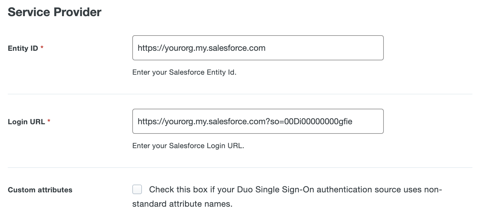 Duo Salesforce Application Settings