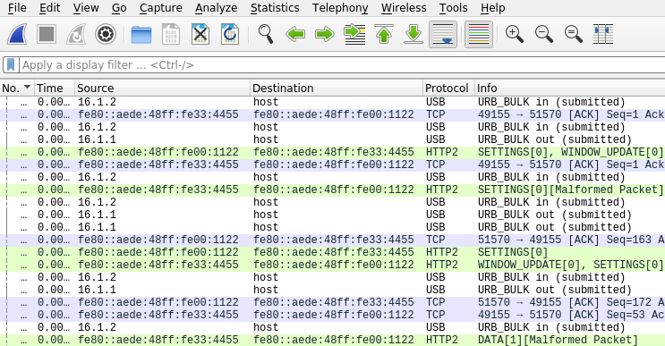 Typical raw output from the VHC128 interface