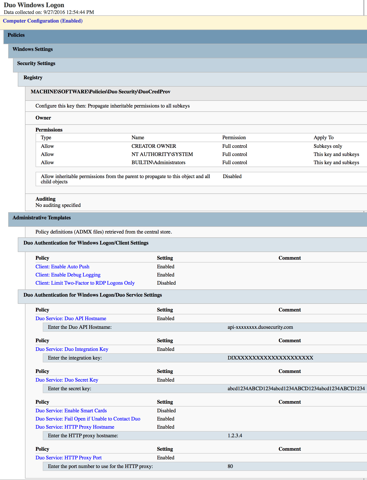 Duo Windows Logon Service Settings